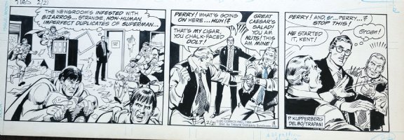DELBO, JOSE - Superman daily - Bizarro & Clark Kent at Planet 2/21 1984 Comic Art