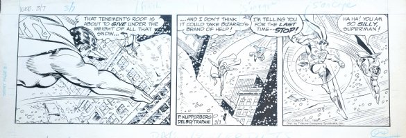 DELBO, JOSE - Superman daily, Supes & Bizarro flying snow fight 3/7 1984 Comic Art