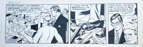 DELBO, JOSE - Superman daily - Bizarro & Clark Kent at Planet 2/27 1984 Comic Art