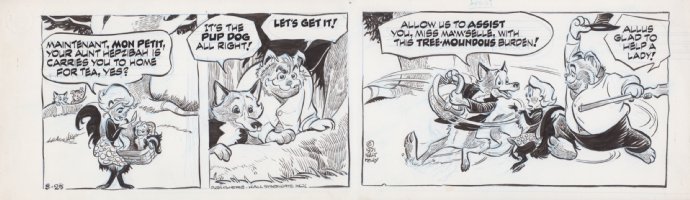 KELLY, WALT - Pogo daily 8/25 1971, Hepzigah & pup meet Fox & Wiley Catt Comic Art