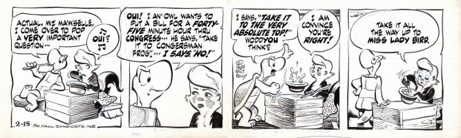KELLY, WALT - Pogo daily, 2/15 1964, Churchy & Mam'selle - A bill for 45 Min Hour Comic Art