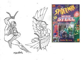 ADAMS, NEAL - Spider-Man: New Animated Series Box: Spidey & Vulture metal 1994 Comic Art