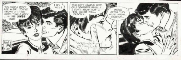 ADAMS, NEAL / DRAKE Studio - Juliet Jones daily, 9/30 1967 - kissing scene, football hero (Joe Namath) story Comic Art