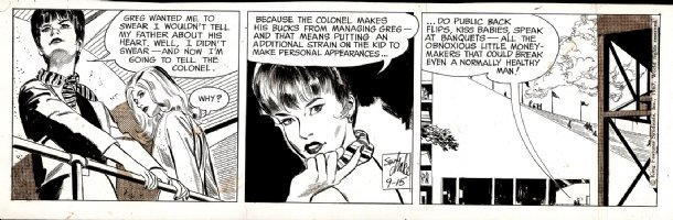 ADAMS, NEAL / STAN DRAKE - Juliet Jones 9/15 1967,  Eve & Greg's gal  Joe Namath  Football plot Comic Art