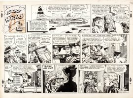 ROBBINS, FRANK - Johnny Hazard Sunday, Johnny flies in with Sydney Strong & Liana shows up 11/6 1955 Comic Art