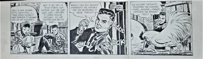 ROBBINS, FRANK - Johnny Hazzard daily 5/27 1959 Hazzard & gal on run, find chicken  Comic Art