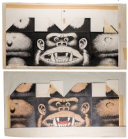 WOOD, WALLY  + NORM SAUNDERS - 2 Topps Blockheads Ink + Painting  KING KONG 1967 Comic Art