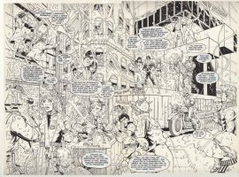 JURGENS, DAN - New Teen Titans #6 double Splash / detail - full team parade 1984 Comic Art