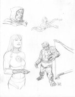 SMITH, PAUL - Fantastic Four drawing , pencils: Dr Doom, Thing, Mr F, Torch, Invisible Girl  c2000 ? Comic Art