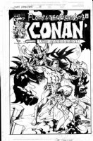 ISHERWOOD, GEOF - Conan #3 Flame of the Fiend cover, Conan ahead of giant Comic Art