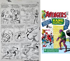 KIRBY, JACK / AYERS - Avengers #8 large pg, Cover Scene, Team battle & first appearance Kang 1964 Comic Art