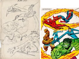 BUSCEMA, JOHN - Mighty Marvel Premium Poster Prelim: Fantastic Four Spier-Man Hulk 1972 Comic Art