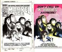 SIENKIEWICZ, BILL - New Mutants #18 poster & ad / Marvel Age #16 cover, Mutants Team w/ Magik 1984 Comic Art