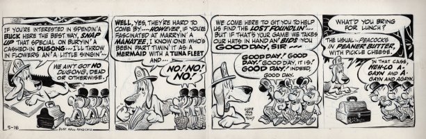 KELLY, WALT - Pogo daily 5-18 1955, The Beauregard Bugleboy and Bewitched, Bothered and Bemildred can not come to an over finding their foundling  Comic Art