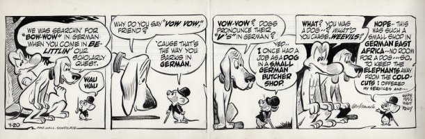 KELLY, WALT - Pogo daily 7-20 1955, Ol' Mouse tells Albert and Beauregard how he learned to dog bark in German Comic Art