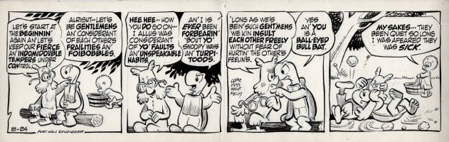KELLY, WALT - Pogo daily 8-24 1955, Pogo sees Churchy and Howland argue like gentleman...and barely use fisticuffs at all! Comic Art