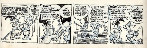 KELLY, WALT - Pogo daily, Howland & Churchy fishing & try to say goodbye, 8/14 1954 Comic Art