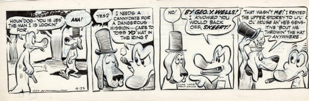KELLY, WALT - Pogo daily, Albert & Hound with mouse under hat, 4/23 1953 Comic Art