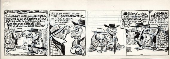 KELLY, WALT - Pogo daily, Deacon & Mole plot on TV station, 3/25 1953 Comic Art