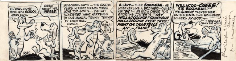 KELLY, WALT - Pogo daily, Albert, Hound Porky of raft- sing School Song, personalized by Walt  10/30 1953 Comic Art